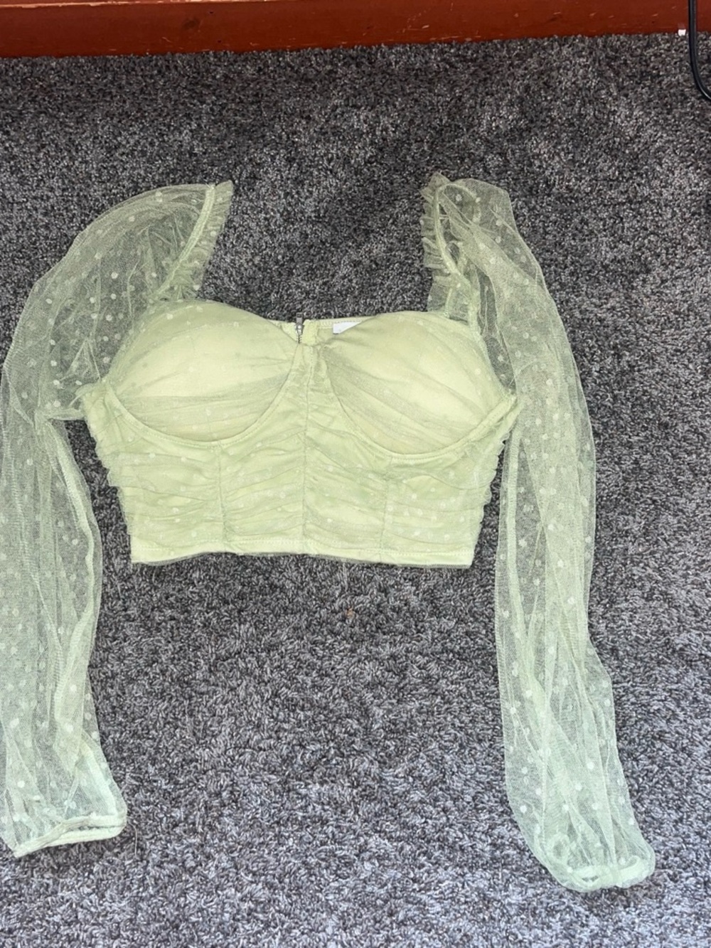 iris Light Green Sheer Polka Dot Bustier Crop Top
